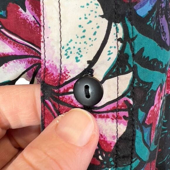 🌺100% Silk large Vintage bright floral tropical Hawaiian button down Miami vice - Picture 11 of 13